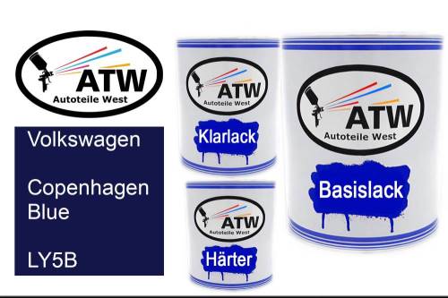 Volkswagen, Copenhagen Blue, LY5B: 1L Lackdose + 1L Klarlack + 500ml Härter - Set, von ATW Autoteile West.